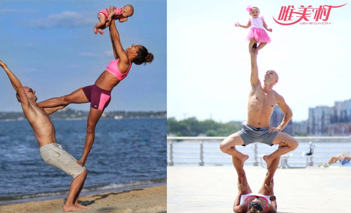 夫妇带8个月女儿做瑜伽
