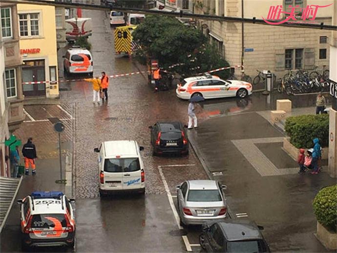 瑞士发生袭击案的现场已拉起警戒线