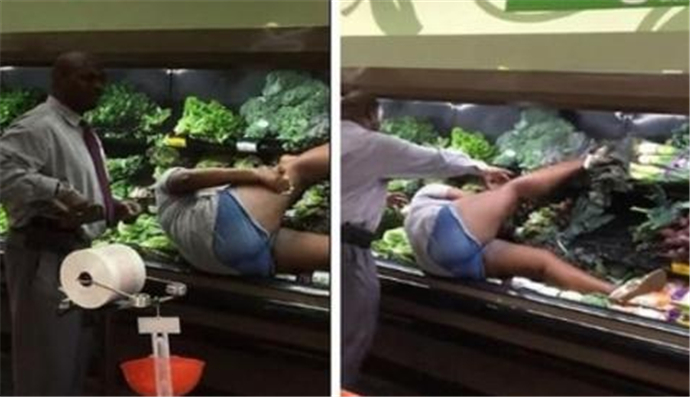 超市女子泡蔬菜浴