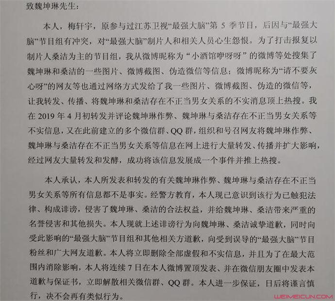 梅轩宇发道歉声明内容